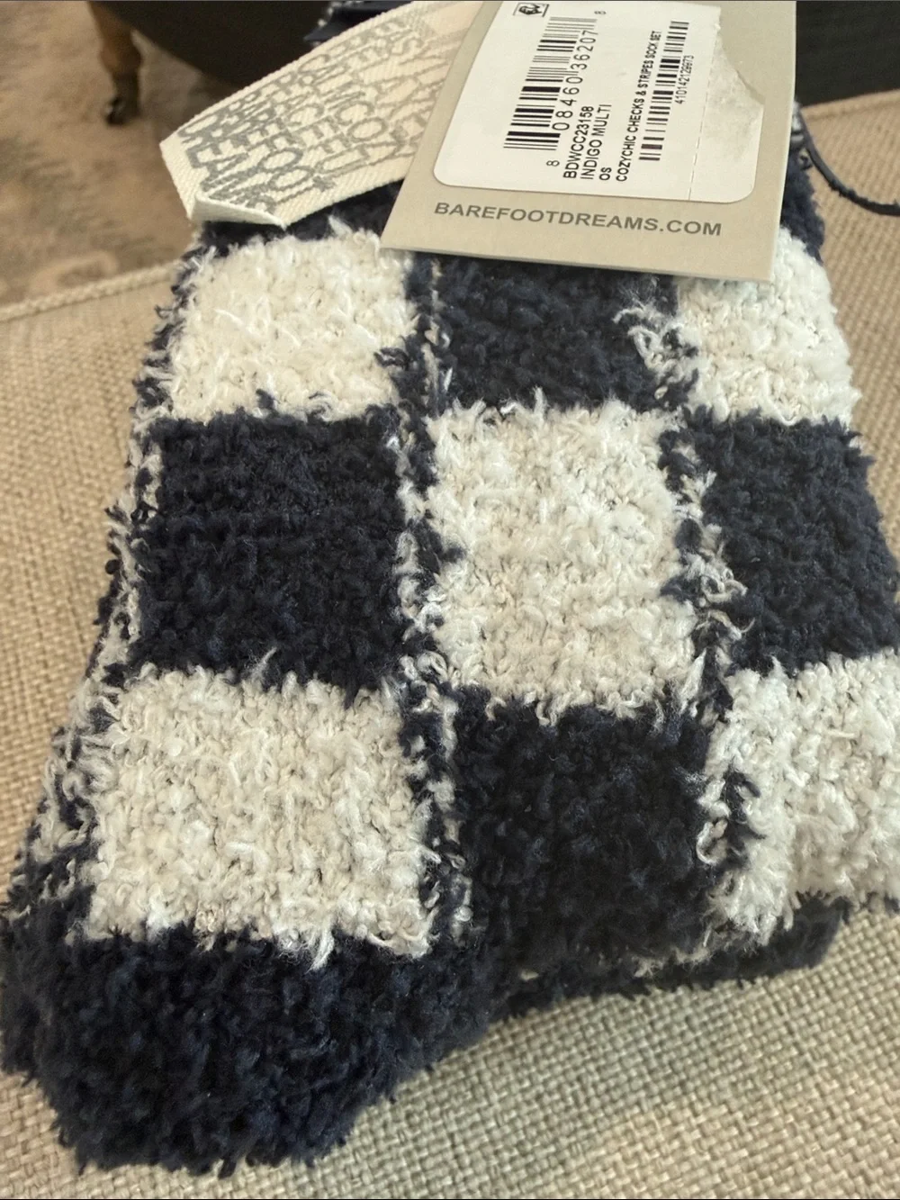 NWT • Barefoot Dreams • Cozy Chic Checks & Stripes Sock Set • Indigo Multi